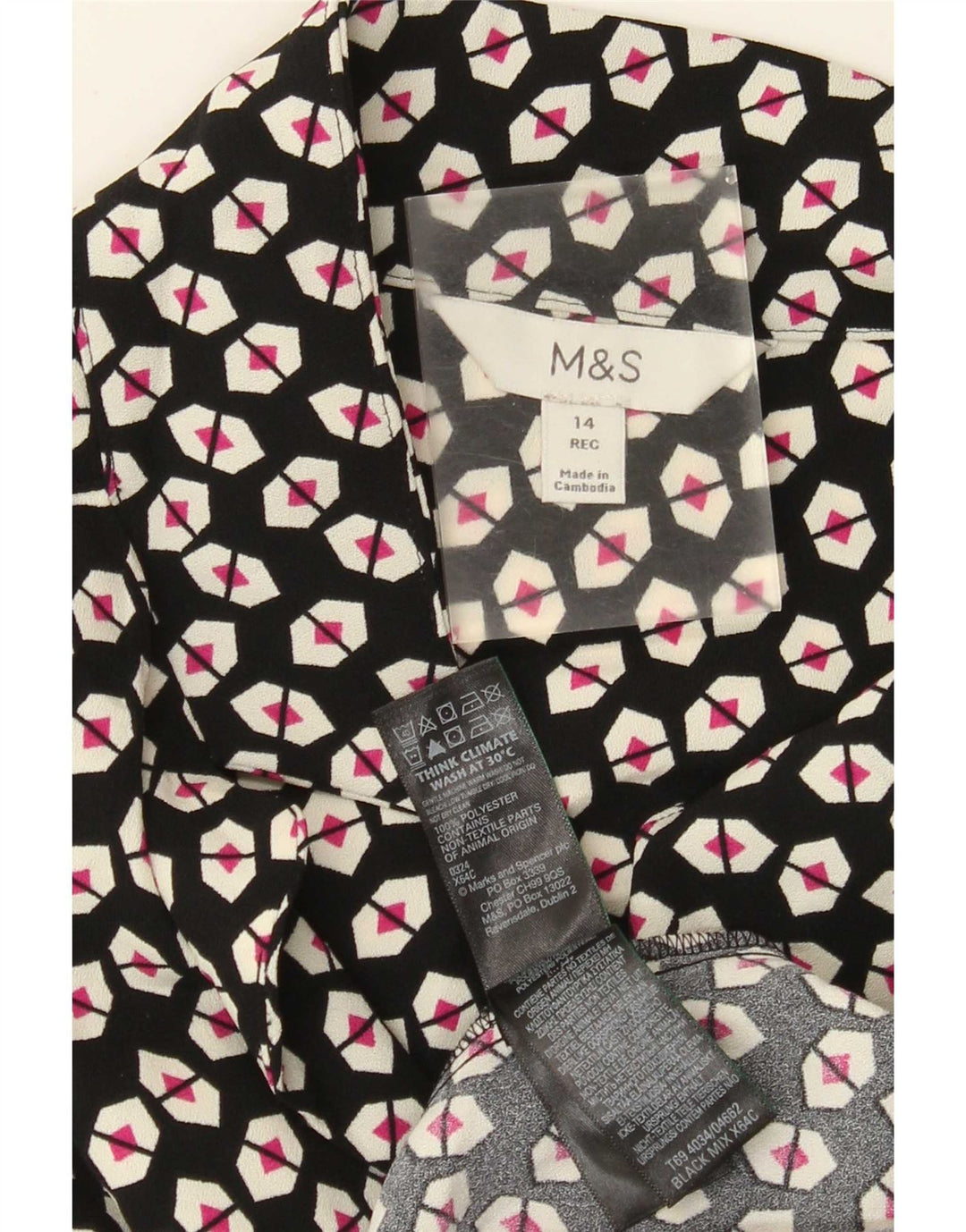 Marks & Spencer Robe chemise pour femme UK 44 Large Noir Géométrique Polyester