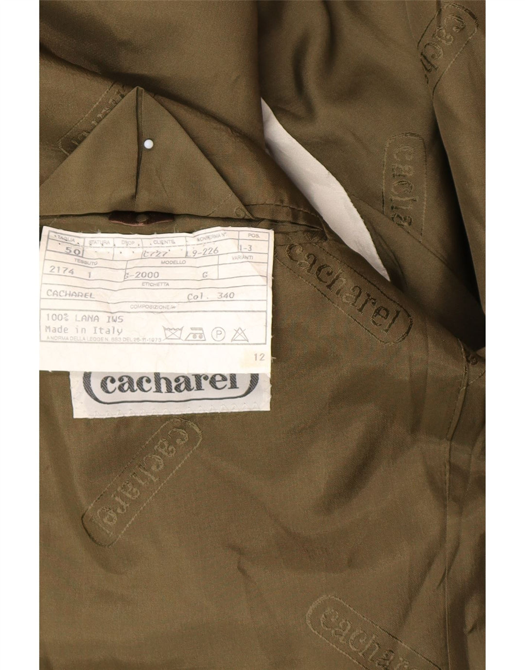 Cacharel Veste Blazer 2 Boutons Homme IT 50 Large Kaki Laine