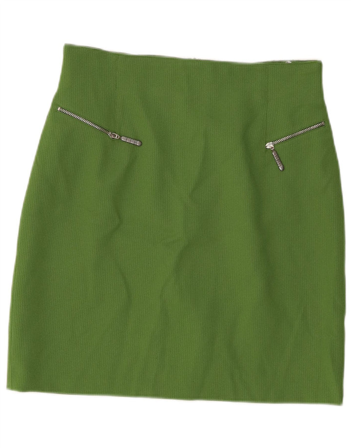 vintage Femme Taille Haute Mini Jupe IT 40 W28 Vert Polyester