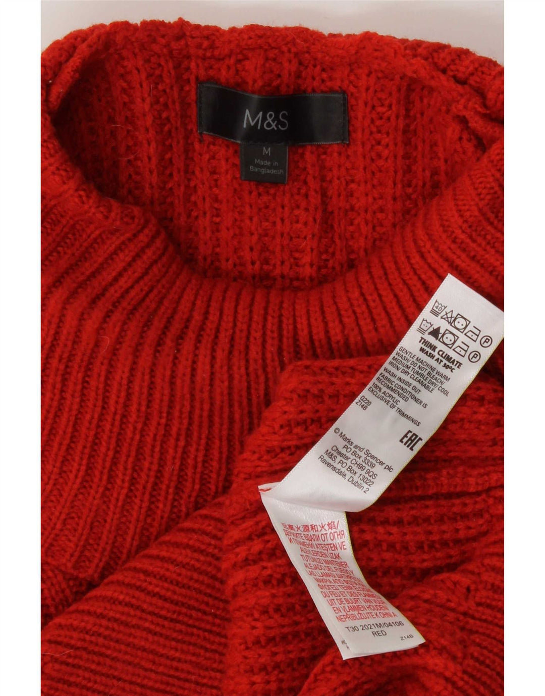 Marks & Spencer Pull col roulé pour femme UK 14 Acrylique rouge moyen