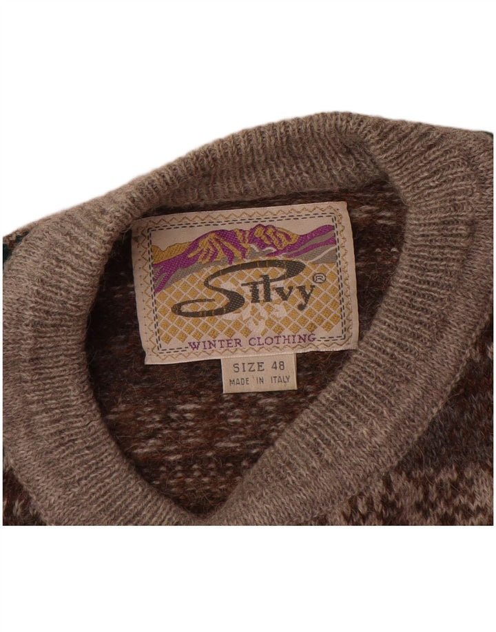 Silvy Pull col rond pour homme IT 48 Gris moyen en laine d'alpaga Fair Isle