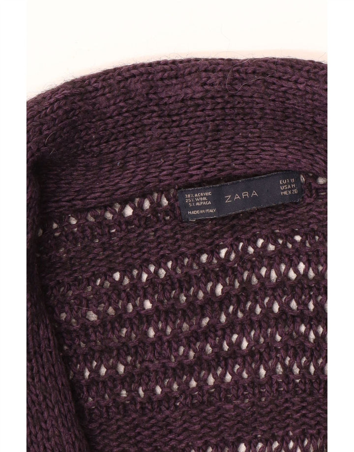 Zara Femme Cardigan Pull UK 14 Acrylique Violet Moyen