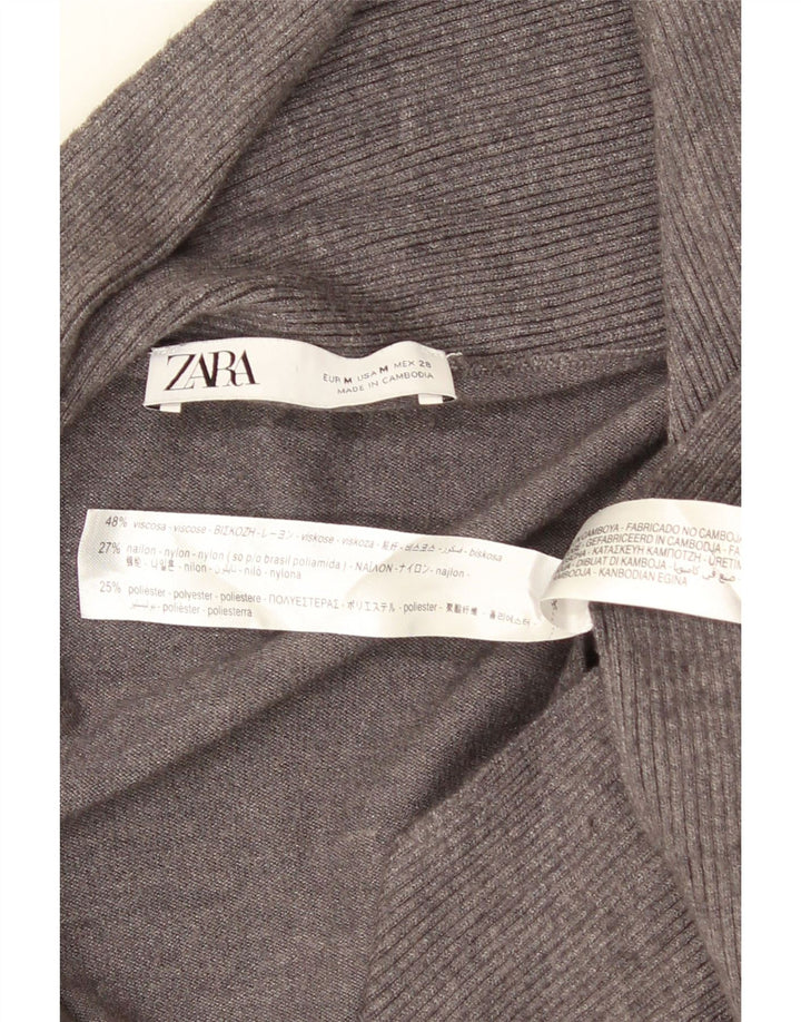 Zara Femme Cardigan Ouvert Asymétrique Pull UK 12 Gris Moyen Viscose