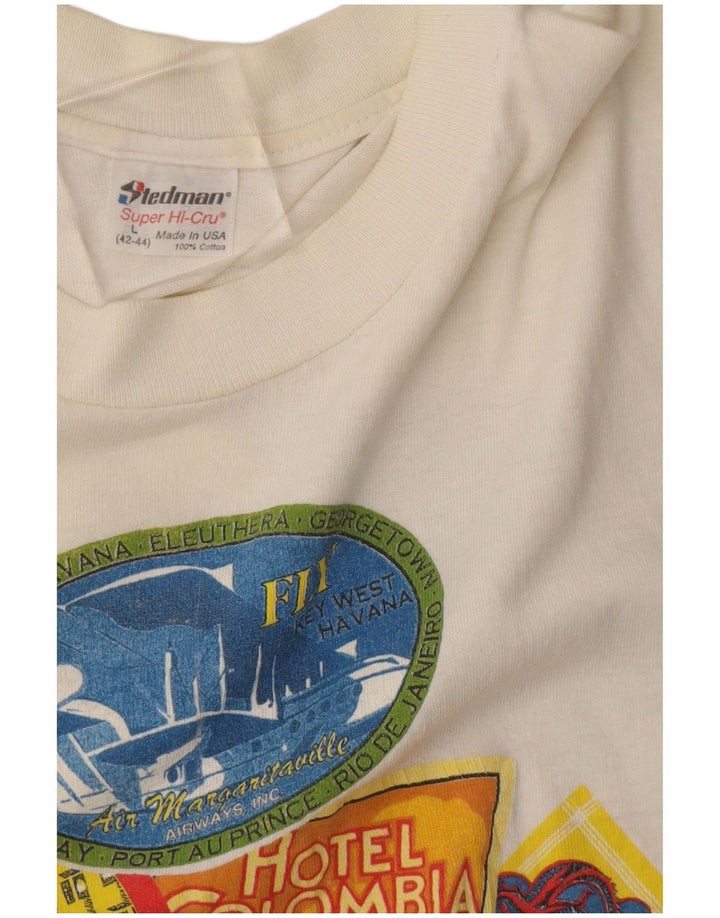 vintage Mens Jimmy Buffet Graphic T-Shirt Top Grand Coton Blanc