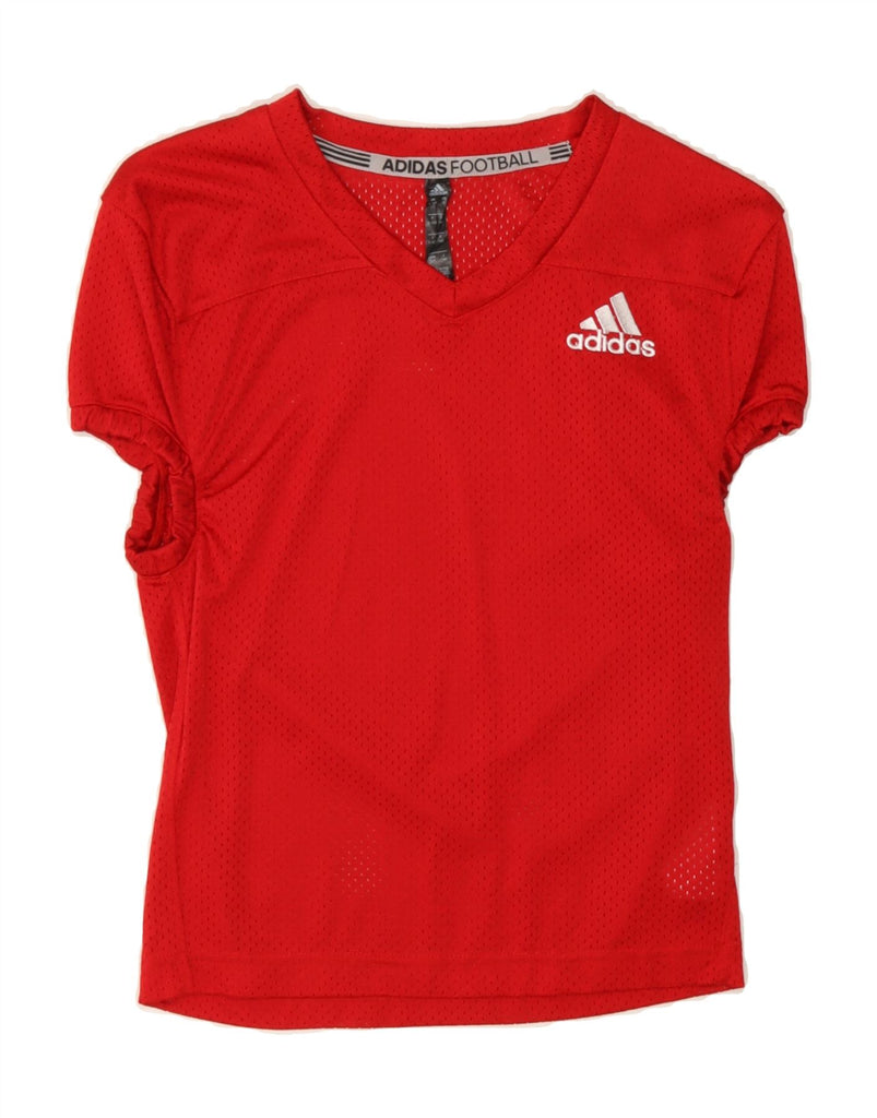 ADIDAS Girls Football T-Shirt Top 9-10 Years Red Nylon Vintage Adidas and Second-Hand Adidas from Messina Hembry 