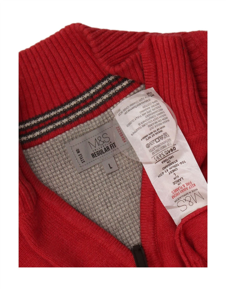 Marks & Spencer Pull coupe classique à col zippé pour homme en coton rouge Large