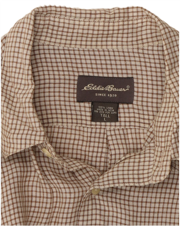 EDDIE BAUER Chemise à manches courtes pour homme en lin à carreaux marron