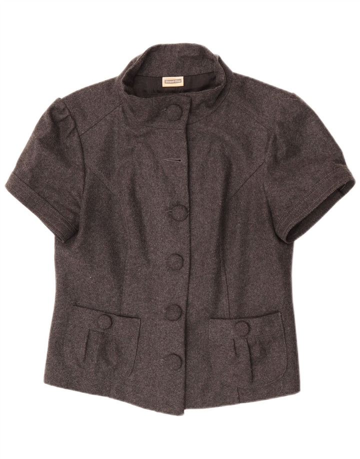 Street One Veste Blazer à Manches Courtes pour Femme UK 14 Grande Laine Grise