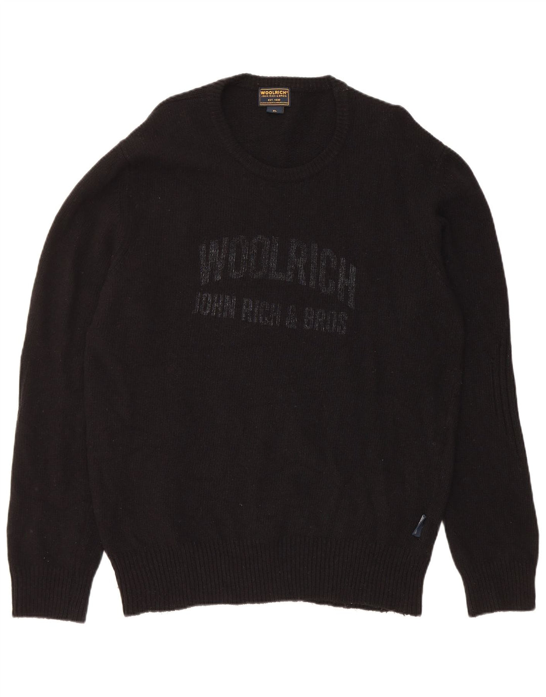 Woolrich Pull graphique à col rond pour homme XL en laine noire