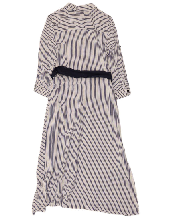Zara Robe chemise à manches 3/4 pour femme UK 12 Medium White Pinstripe