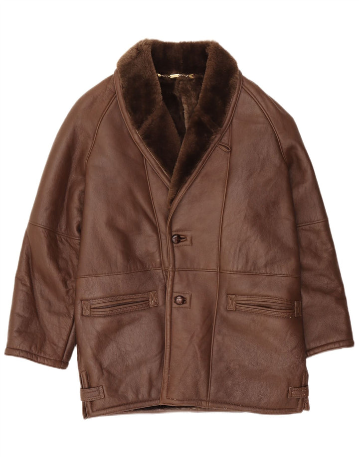 veste en peau de mouton homme vintage IT 50 Grande peau de mouton marron