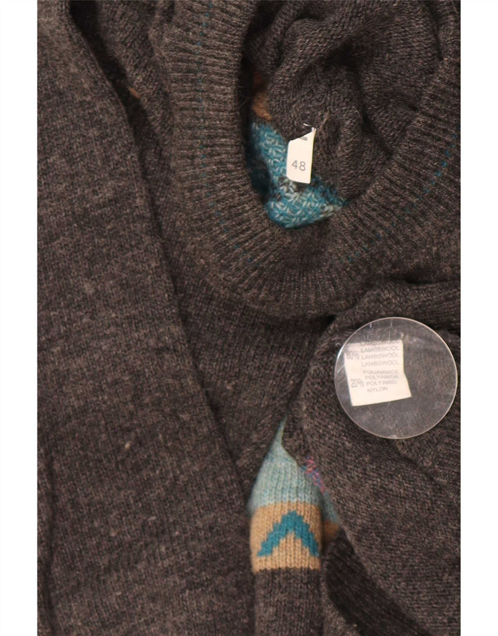 vintage Mens Turtle Neck Jumper Pull IT 48 Gris Moyen Colourblock