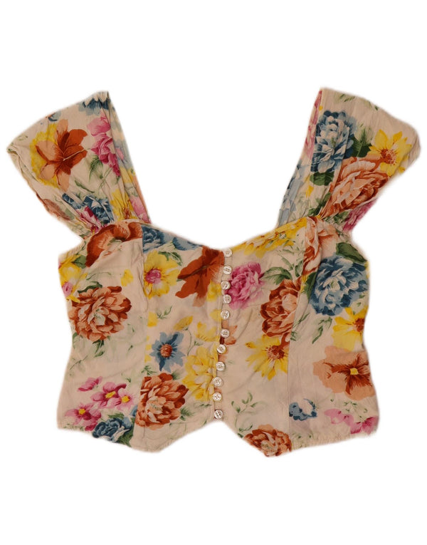 vintage Femmes Sans Manches Corset Top UK 12 Moyen Multicolore Floral