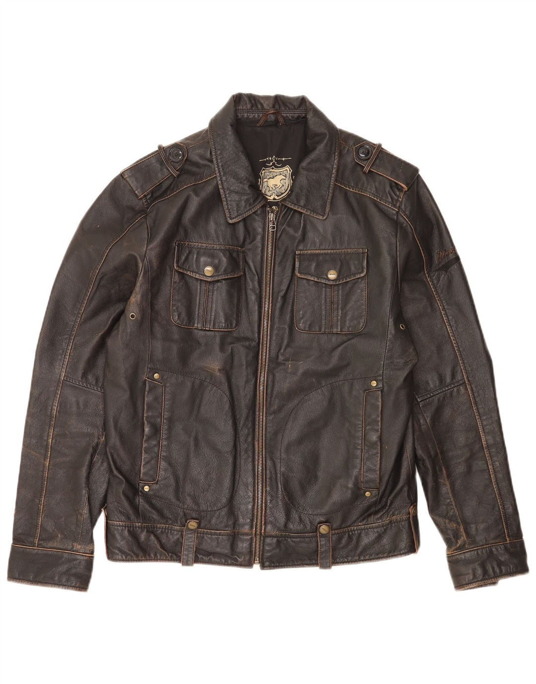 Mustang Veste en cuir militaire pour homme UK 36 Petit cuir marron