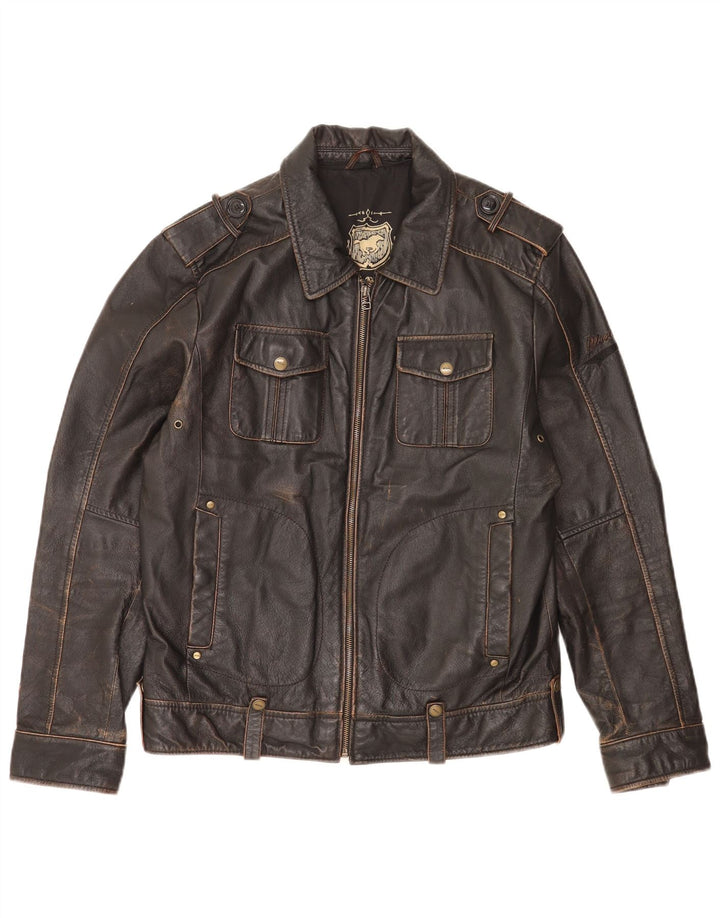 Mustang Veste en cuir militaire pour homme UK 36 Petit cuir marron