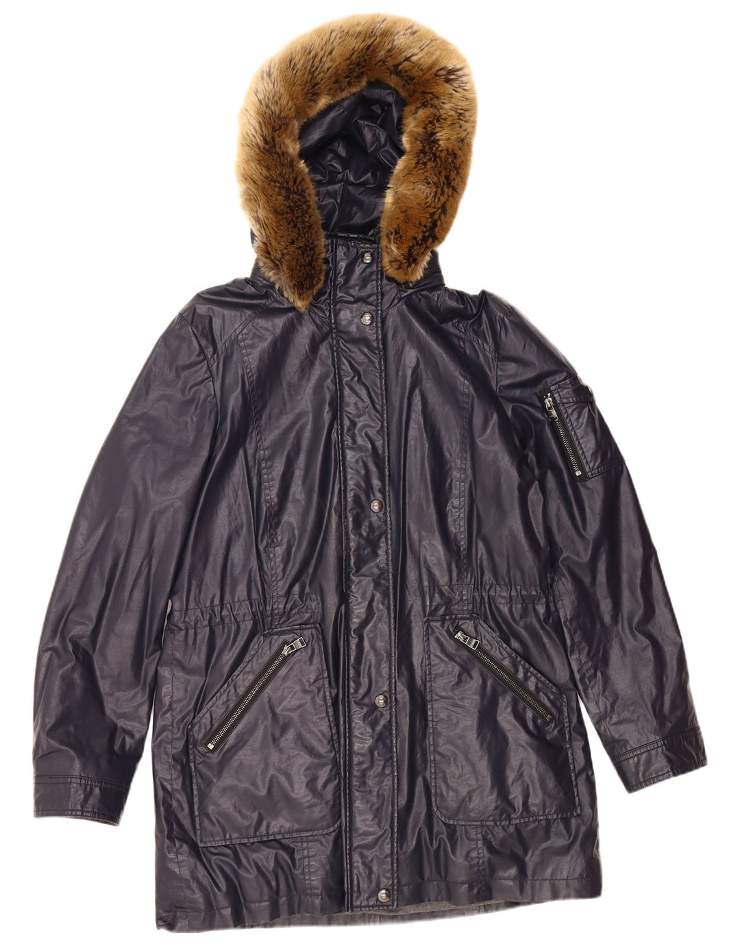 CALVIN KLEIN Veste Parka à Capuche Femme UK 16 Large Bleu Marine Polyester