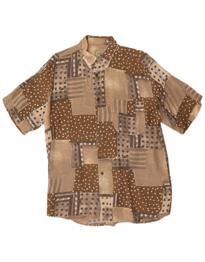 Chemise à manches courtes Vintage pour hommes, Patchwork marron moyen