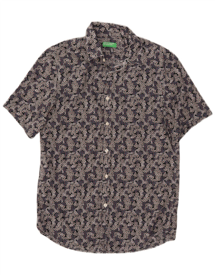 BENETTON Chemise à Manches Courtes Homme Coton Floral Multicolore Moyen