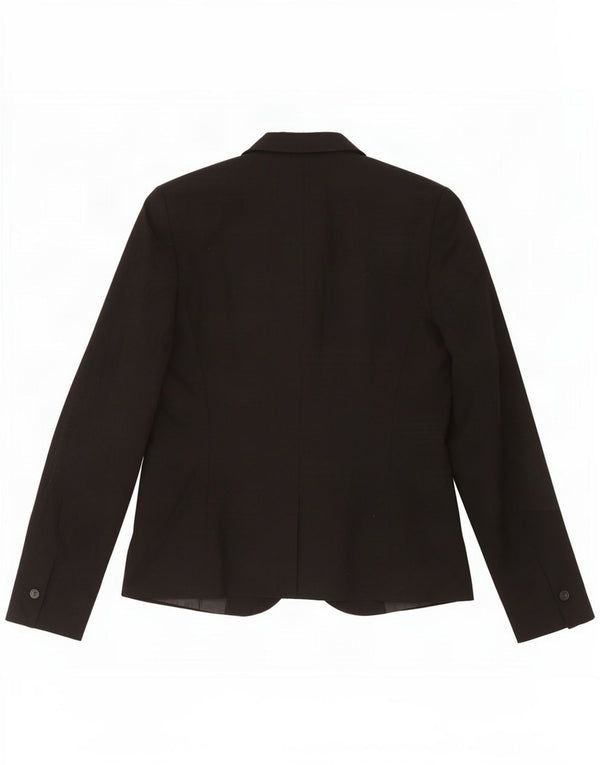 Zara Femme 1 Bouton Blazer Veste EU 38 Petit Noir Polyester