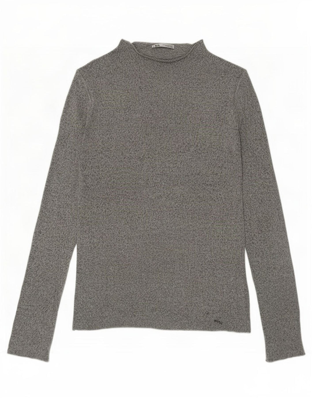 Zara Femme Top Manches Longues UK 44 Gris Moyen Viscose Moucheté