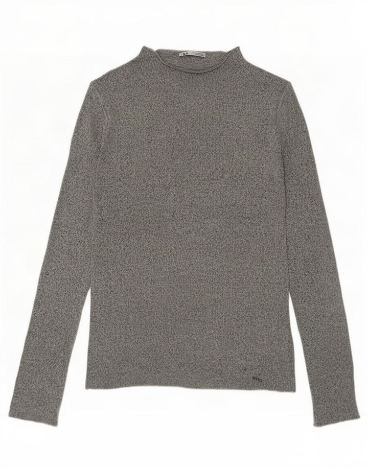 Zara Femme Top Manches Longues UK 44 Gris Moyen Viscose Moucheté
