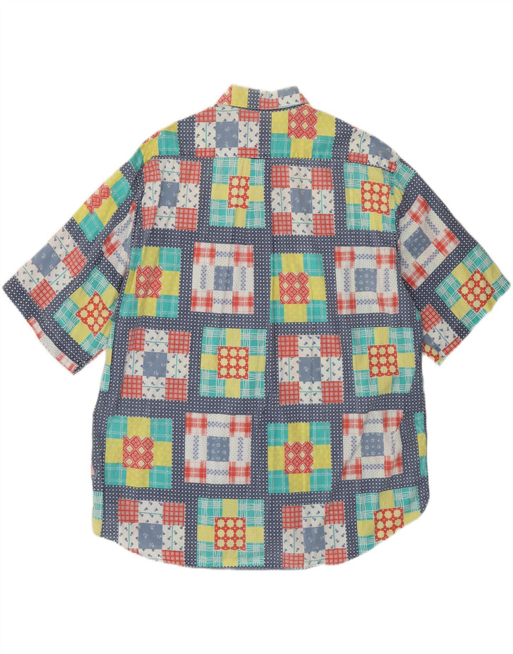 VINTAGE Chemise à Manches Courtes Homme XL Multicolore Patchwork Coton