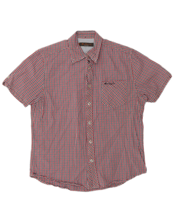 Ben Sherman Mens Short Sleeve Shirt Medium Red Gingham Cotton