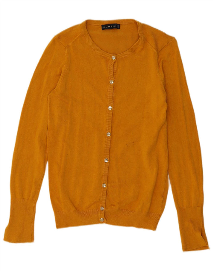 Zara Cardigan Femme Pull UK 12 Viscose Jaune Moyen
