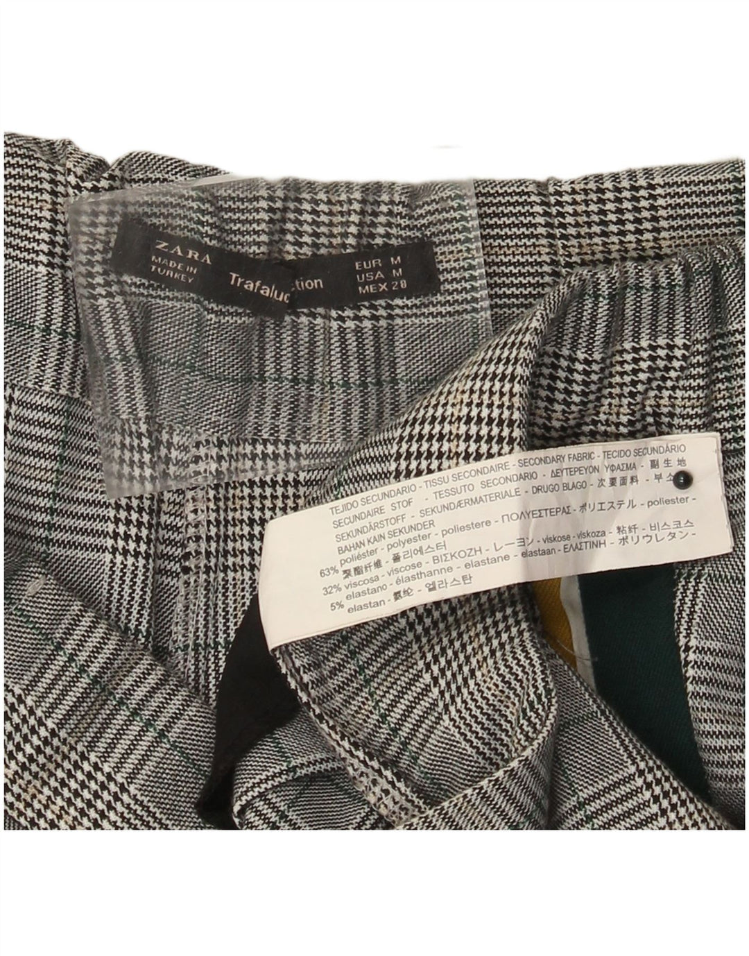Pantalon décontracté droit femme ZARA moyen W28 L27 gris à carreaux en polyester