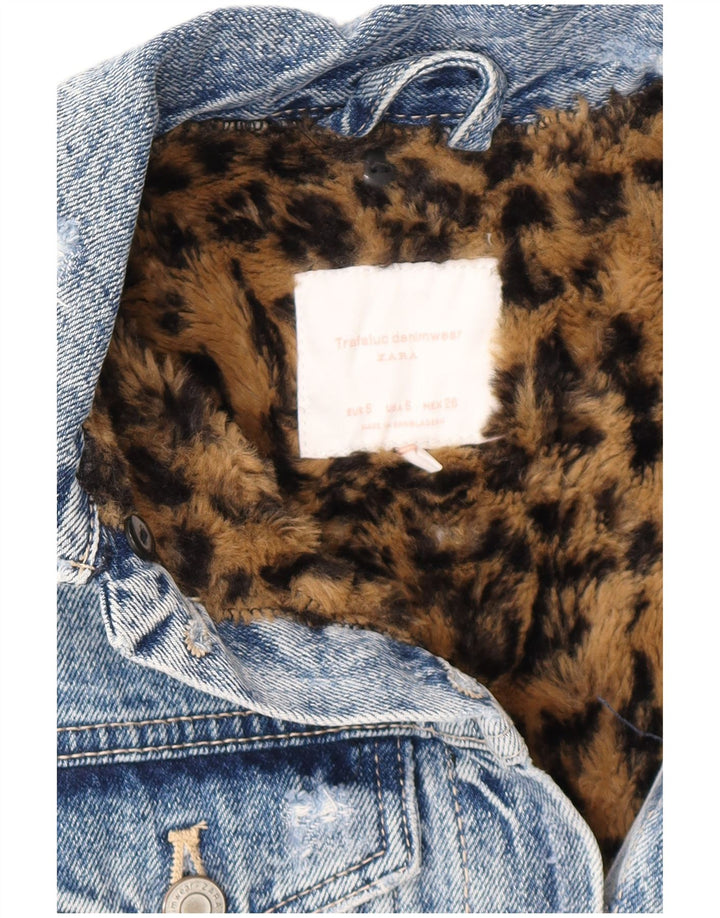 Zara Manteau surdimensionné en denim Sherpa vieilli pour femme UK 10 Petit Bleu