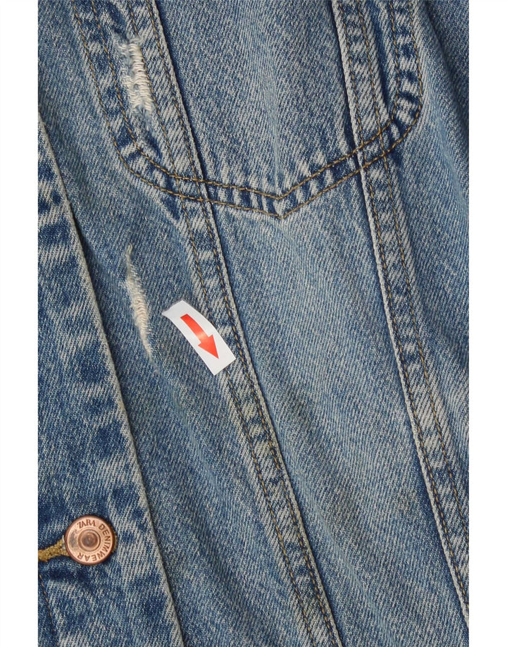 Zara Veste en jean surdimensionnée en détresse pour femme UK 10 Petit coton bleu