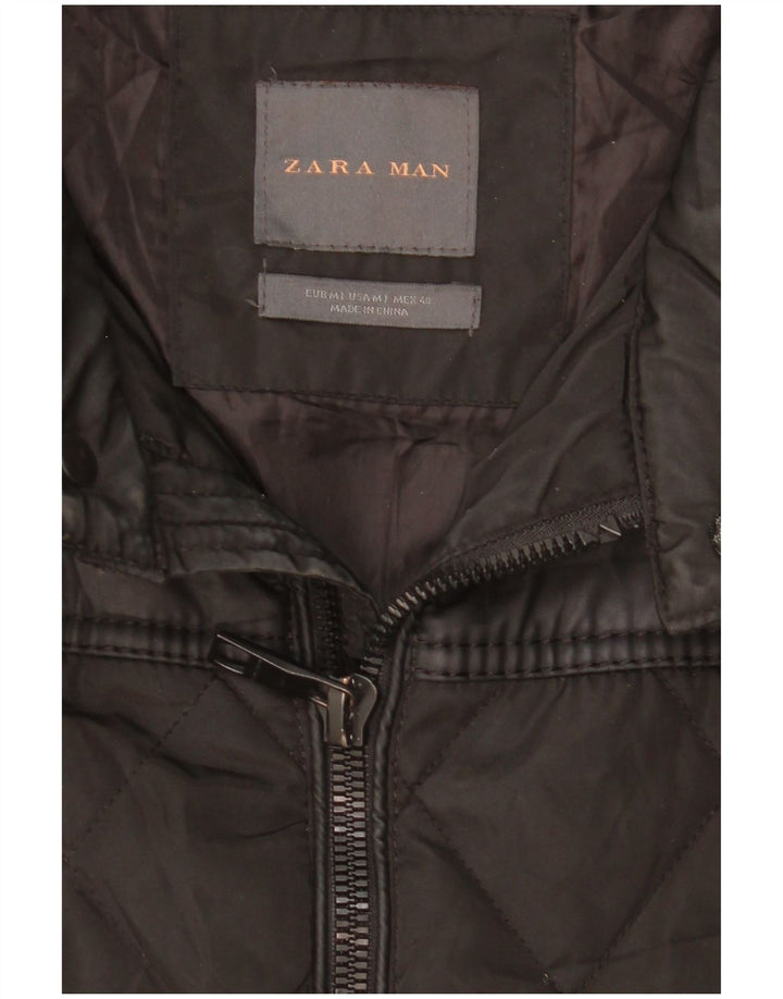 ZARA Veste matelassée à capuche pour homme UK 38 Medium Noir