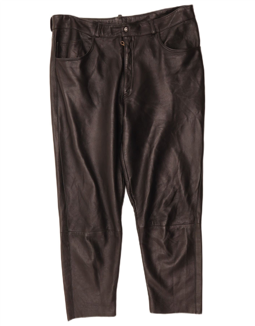 VINTAGE Pantalon court droit en cuir pour homme IT 48 Medium W34 L25 Noir