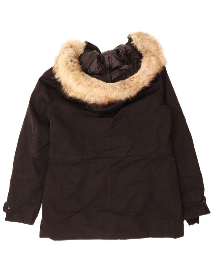 Zara Veste Parka surdimensionnée à capuche pour femme UK 6 XS Noir Polyester
