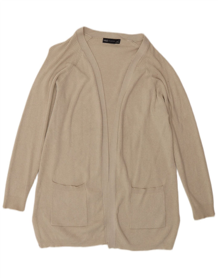 Marks & Spencer Pull Cardigan Ouvert pour Femme UK 14 Viscose Beige Moyen