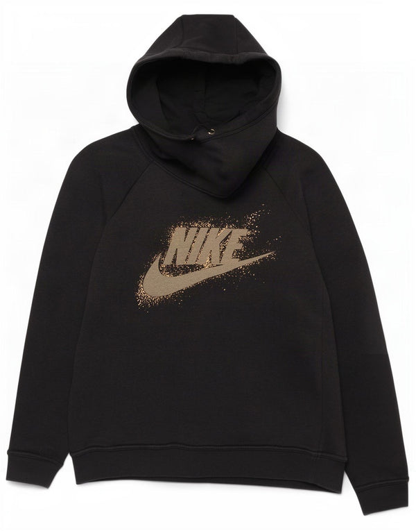 Nike Pull à capuche graphique pour femme UK 14 en coton noir moyen