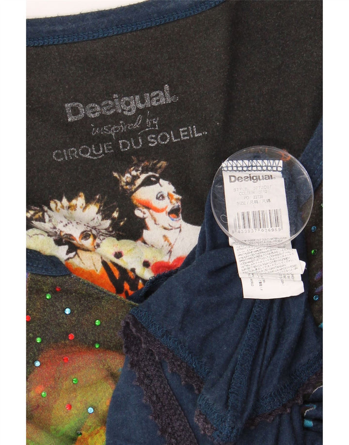 DESIGUAL Tunique asymétrique graphique pour femme UK 14 Large Bleu Marine Floral