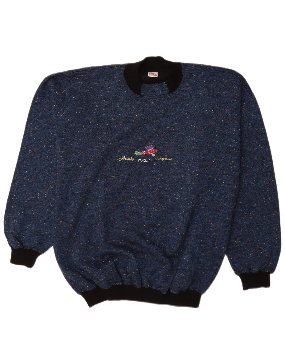 vintage Mens Turtle Neck Jumper Sweater IT 48 Moyen Bleu Marine Moucheté