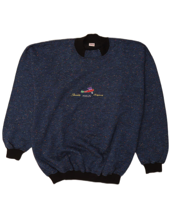 vintage Mens Turtle Neck Jumper Sweater IT 48 Moyen Bleu Marine Moucheté