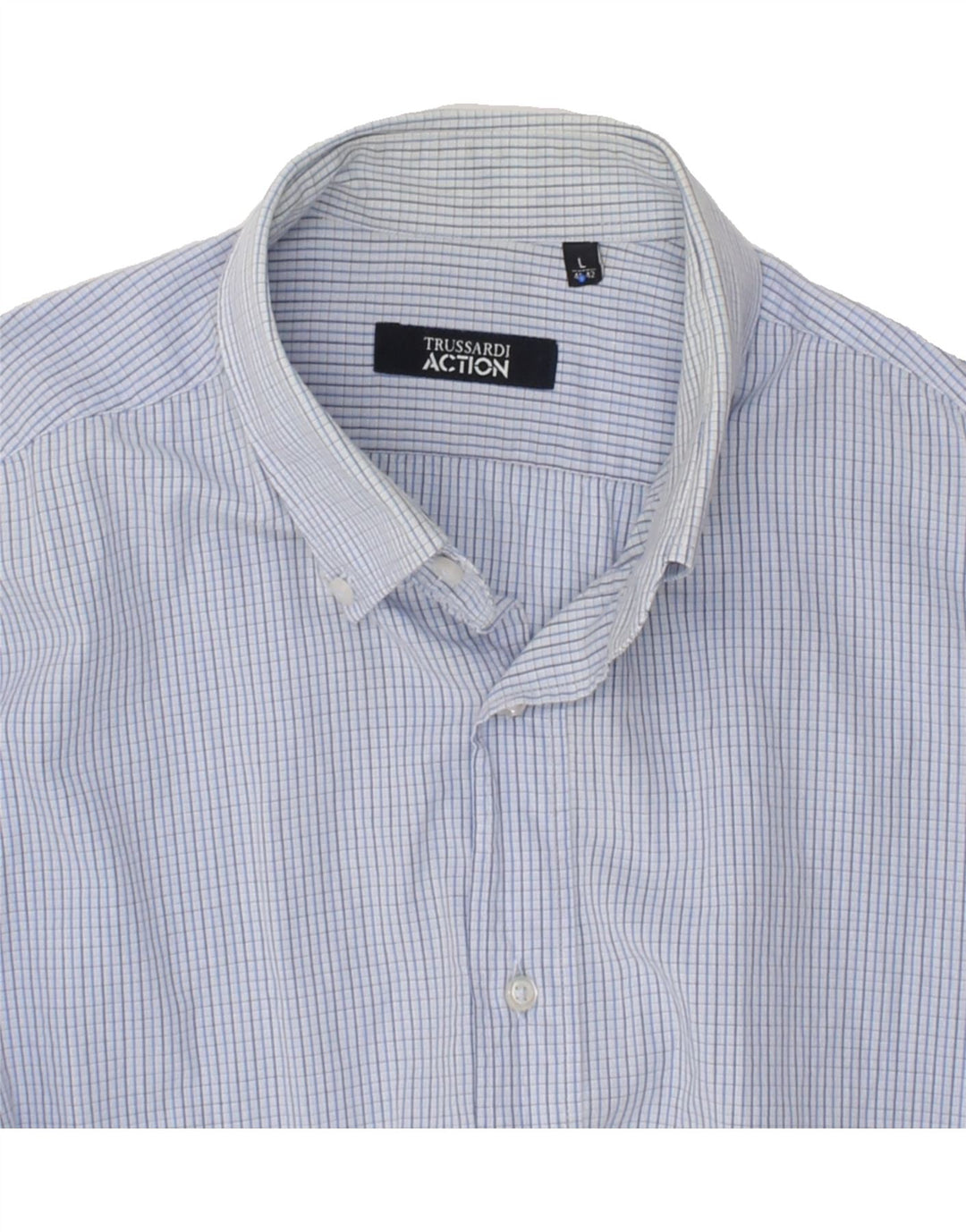 TRUSSARDI Mens Shirt Size 41/42 Large Blue Check Vintage Trussardi and Second-Hand Trussardi from Messina Hembry 