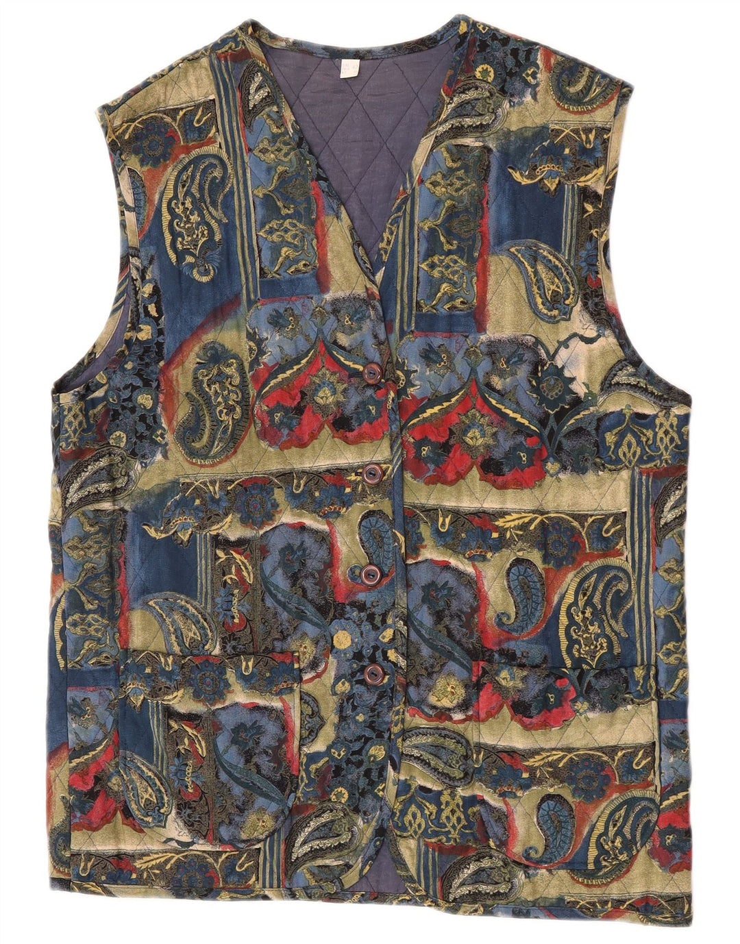 gilet matelassé femme vintage EU 42 Grand Paisley multicolore