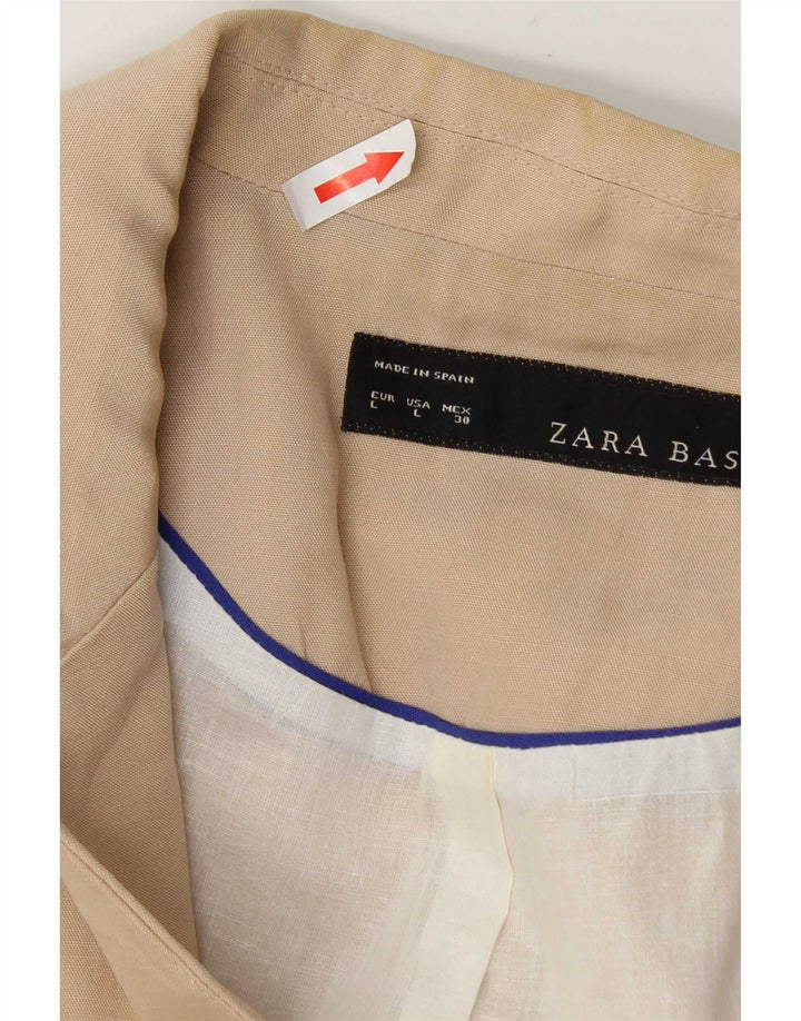 Zara Veste blazer ouverte à manches 3/4 pour femme UK 14 Grand coton beige