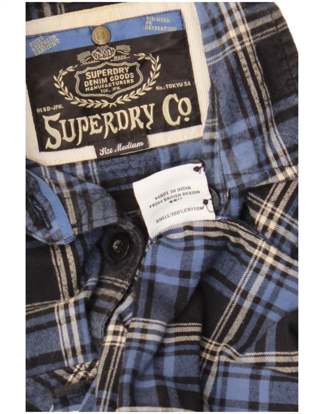 SUPERDRY Chemise en flanelle à manches 3/4 pour femme UK 14 Bleu marine moyen à carreaux