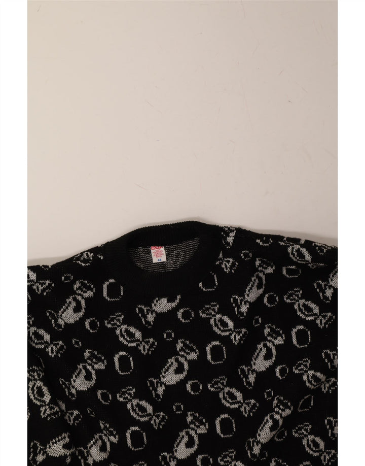 VINTAGE Womens Abstract Pattern Crew Neck Jumper Sweater IT 48 XL Black Vintage Vintage and Second-Hand Vintage from Messina Hembry 