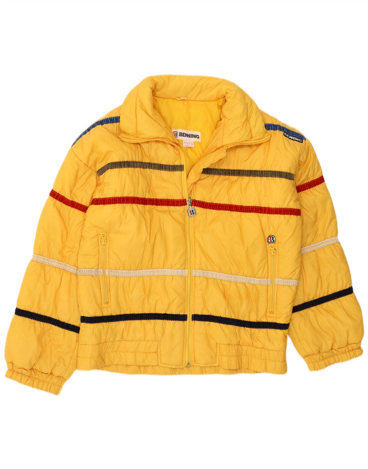 veste matelassée femme vintage IT 46 Grand polyamide rayé jaune rétro