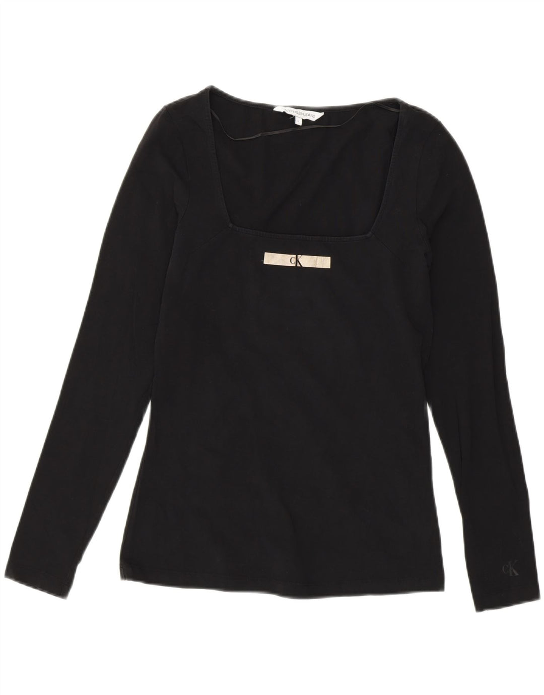 Calvin Klein Haut graphique à manches longues pour femme UK 14 Coton noir moyen