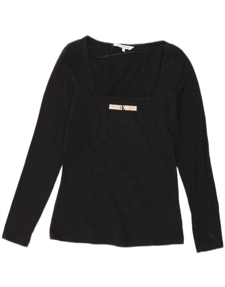Calvin Klein Haut graphique à manches longues pour femme UK 14 Coton noir moyen