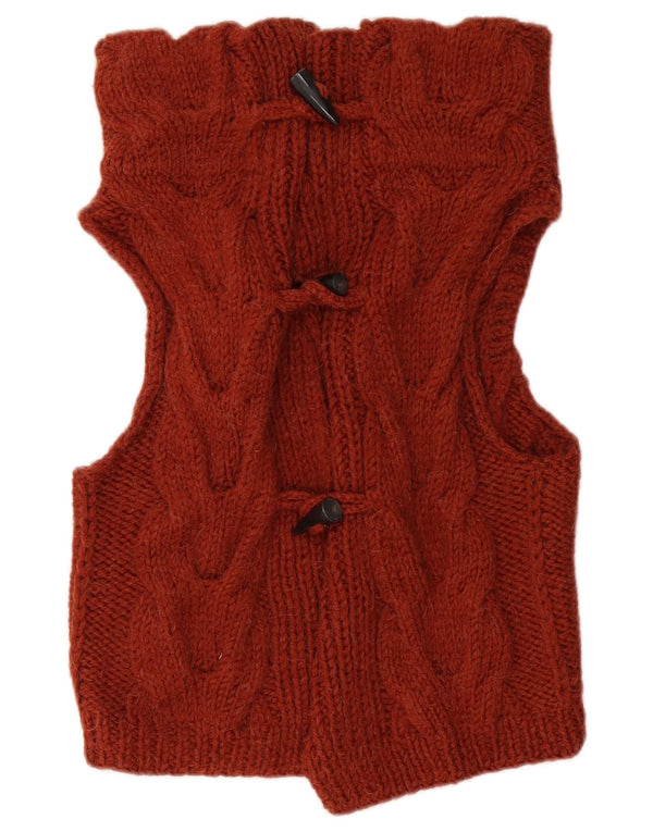 VINTAGE Pull cardigan sans manches femme UK 12 Marron moyen