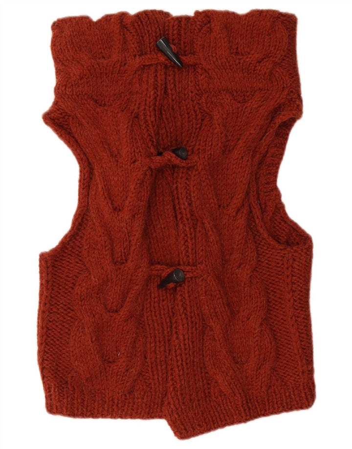 VINTAGE Pull cardigan sans manches femme UK 12 Marron moyen