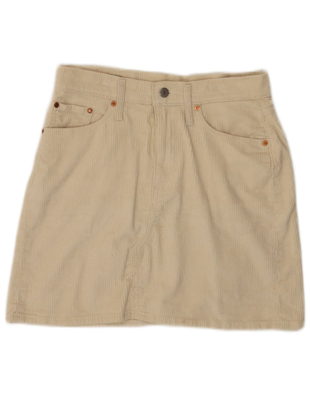 LEVI'S Femme 501 Mini Jupe En Velours Côtelé W28 Coton Blanc Cassé Moyen